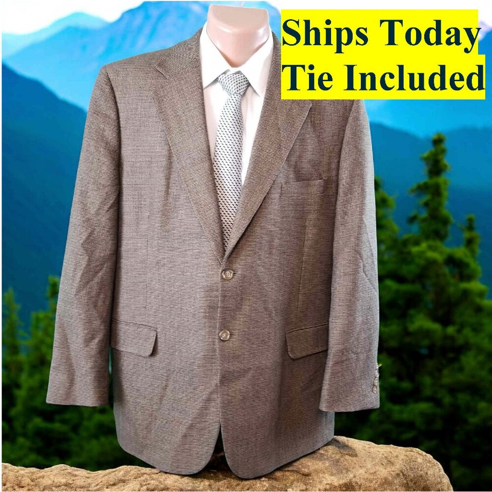 Bert Pulitzer Men's 44R Gold Check 100% Wool Blazer Sport Coat & Tie 11579
